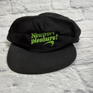 Vintage Newport Pleasures Hat Cap Mens Black Snapback Neon Stitch 90s Nylon